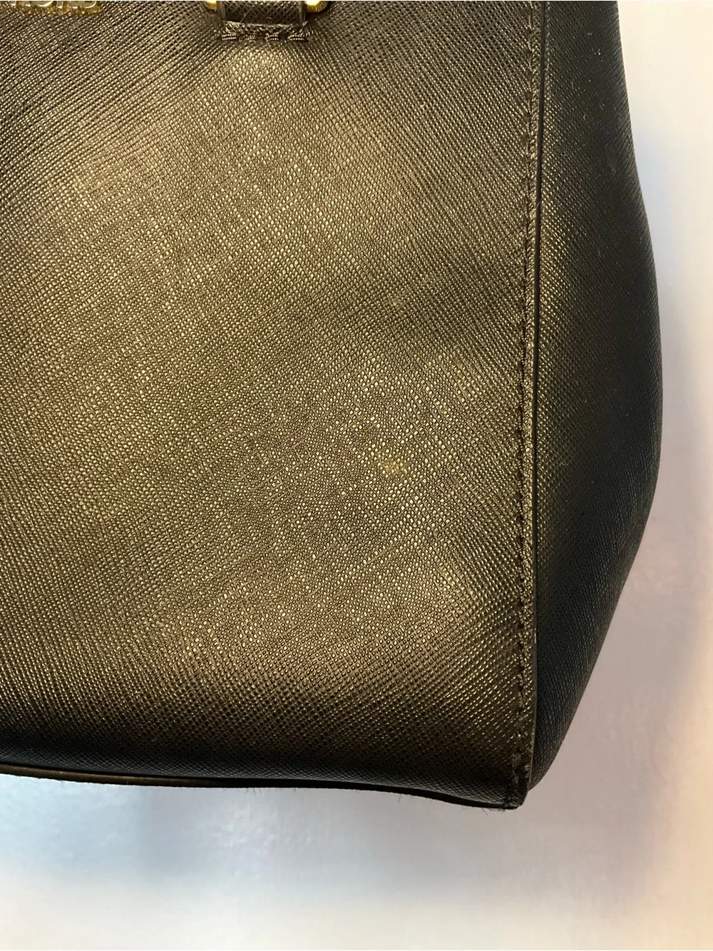 Michael Kors Black Leather Top-Handle Satchel with Gold Hardware